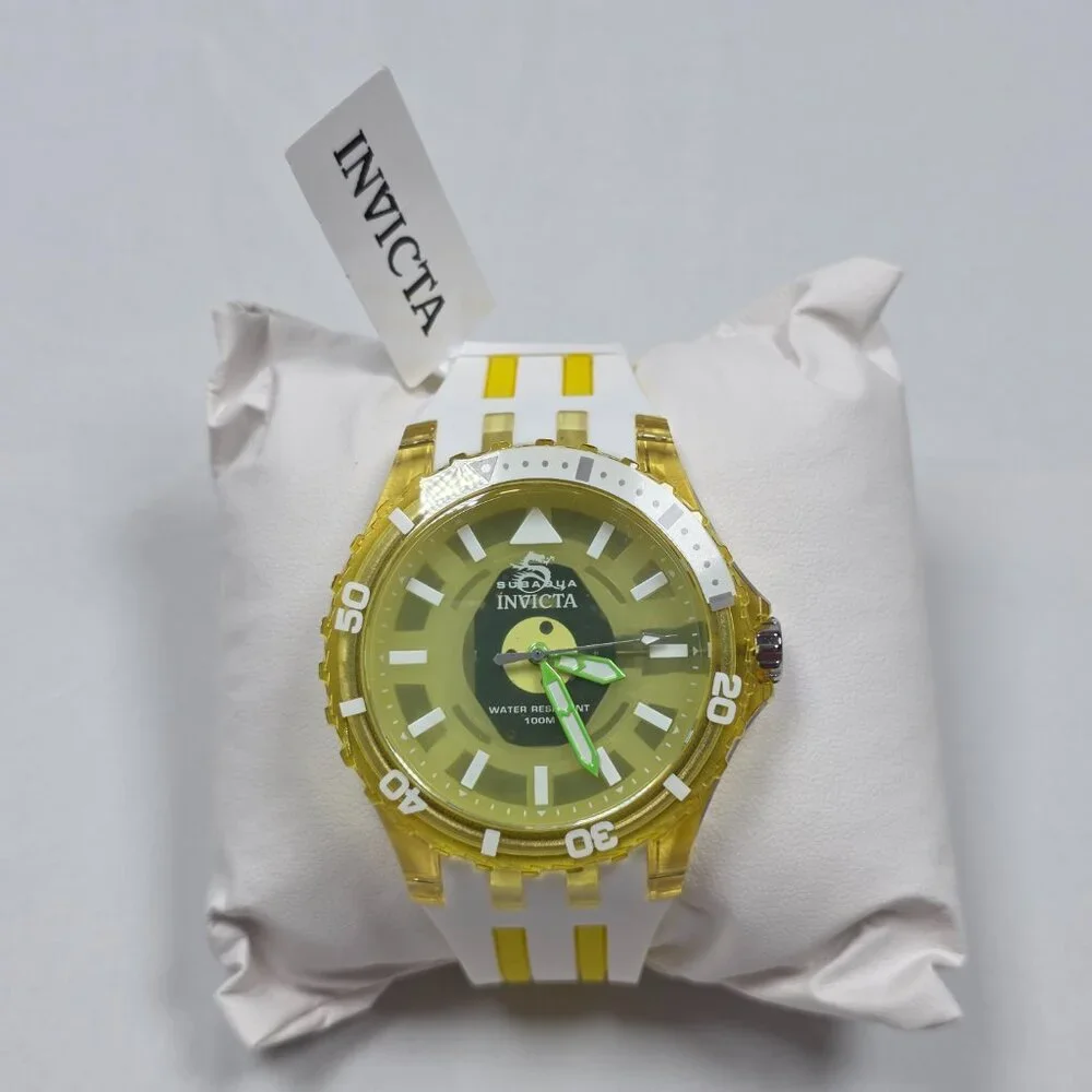 Invicta Subaqua Watch White Yellow Gold Diver 100M Quartz Silicone Strap New/Box